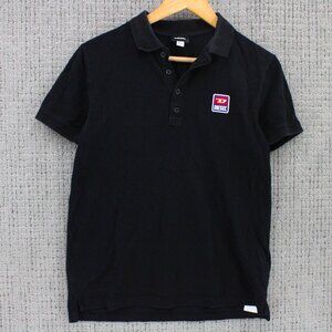 Diesel Polo Shirt Kids Yourh Large  Black Solid Short Sleeve Embroidered Y2k